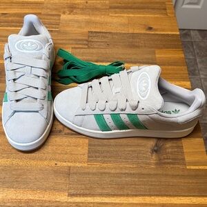 Adidas Classic Gray with Green Stripes Sneakers
